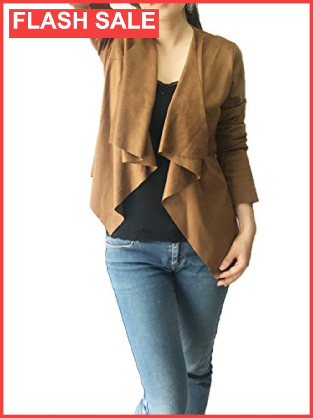 Faux Suede Drape Front Cardigan Long Sleeve Chic Fitted Sweater